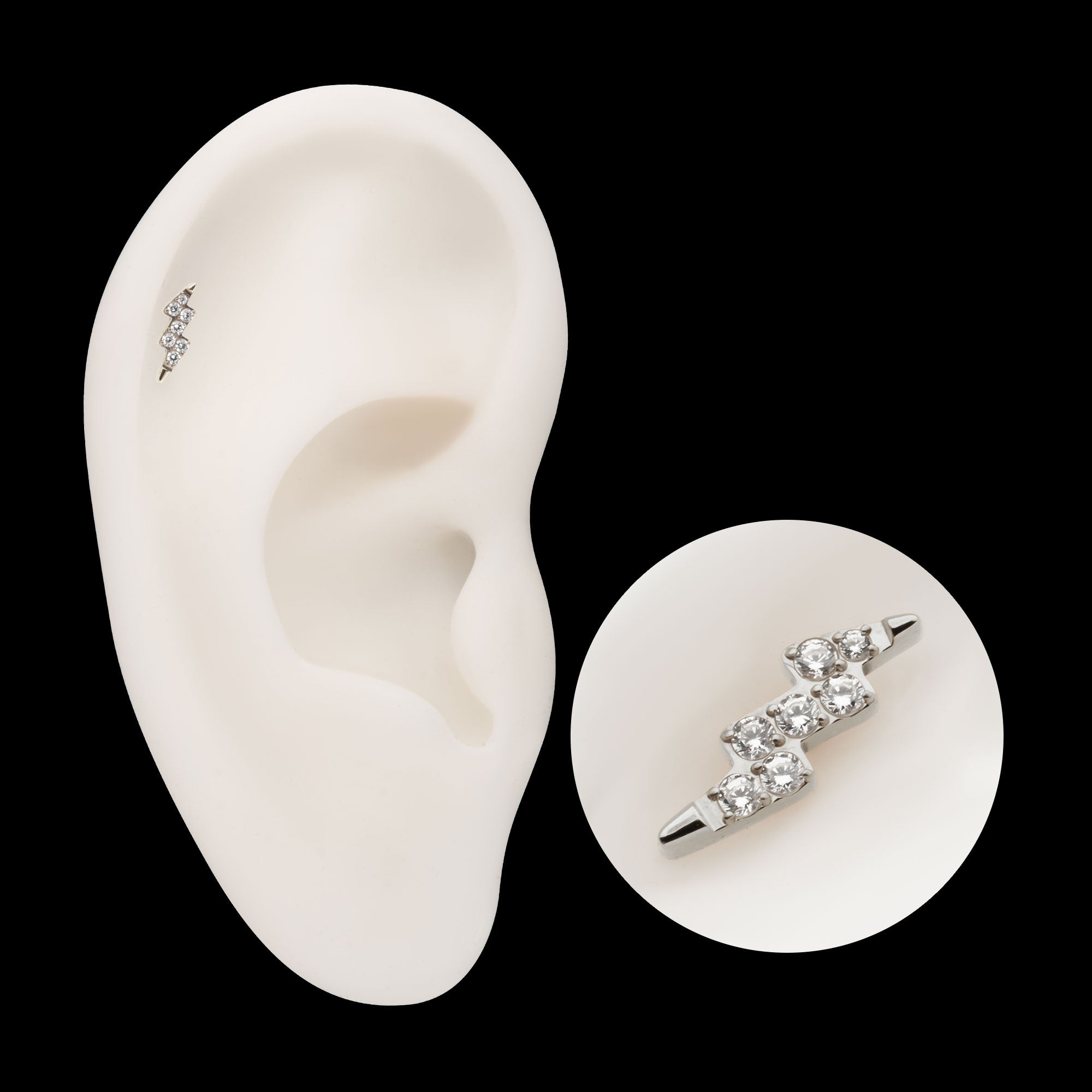 Lightning Bolt Prong-Set Gem Threadless Earring / Nosering – Titanium
