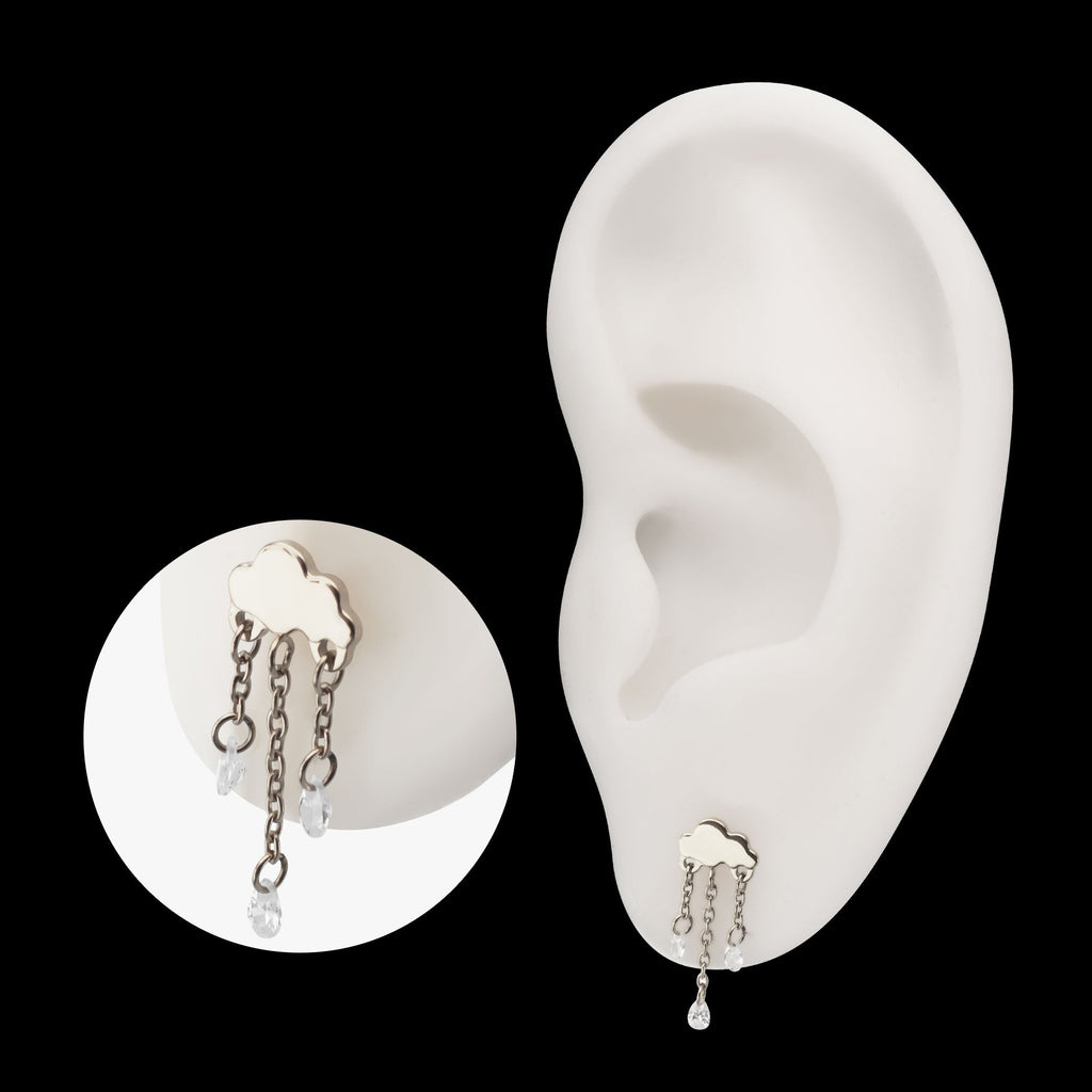 Cloud Triple Floating CZ Dangle Threadless Earring / Nosering – Titanium