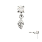 4-Prong-Set Gem with Leaf Dangle Threadless Earring / Nosering – Titanium