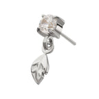 4-Prong-Set Gem with Leaf Dangle Threadless Earring / Nosering – Titanium
