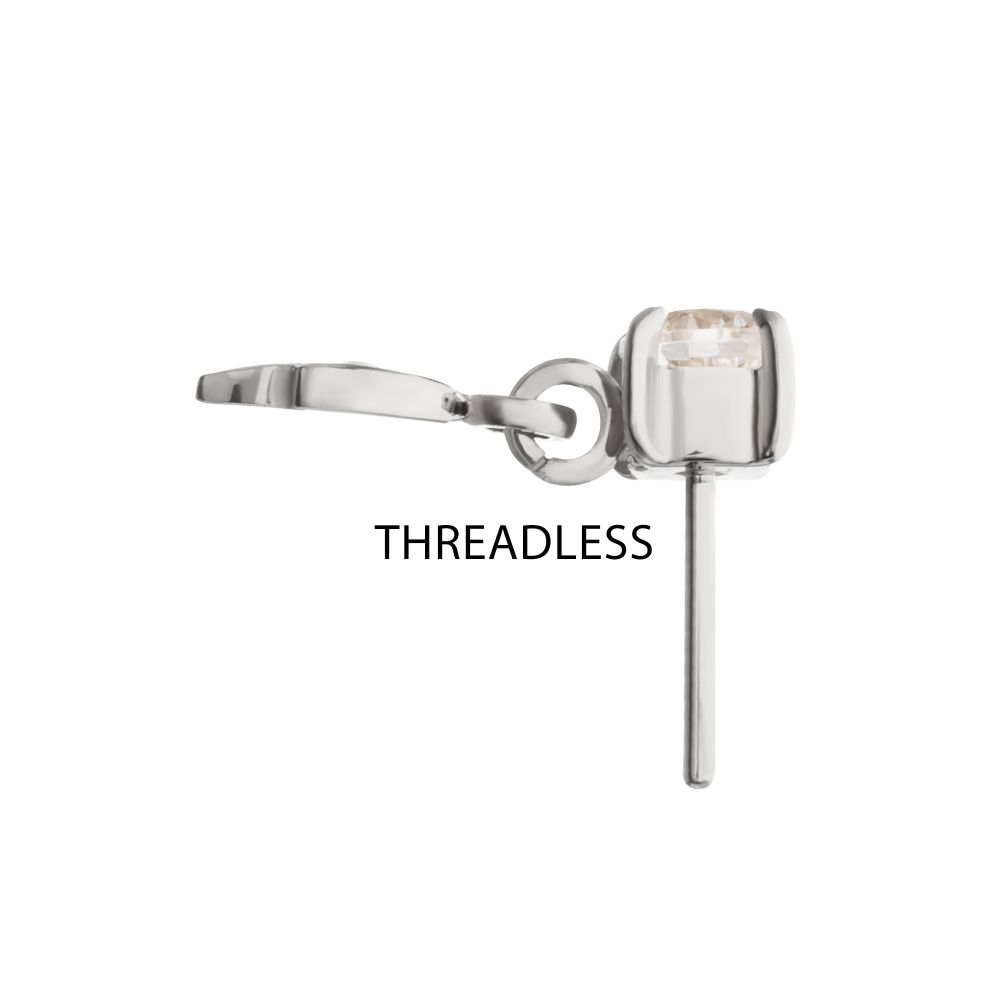 4-Prong-Set Gem with Leaf Dangle Threadless Earring / Nosering – Titanium