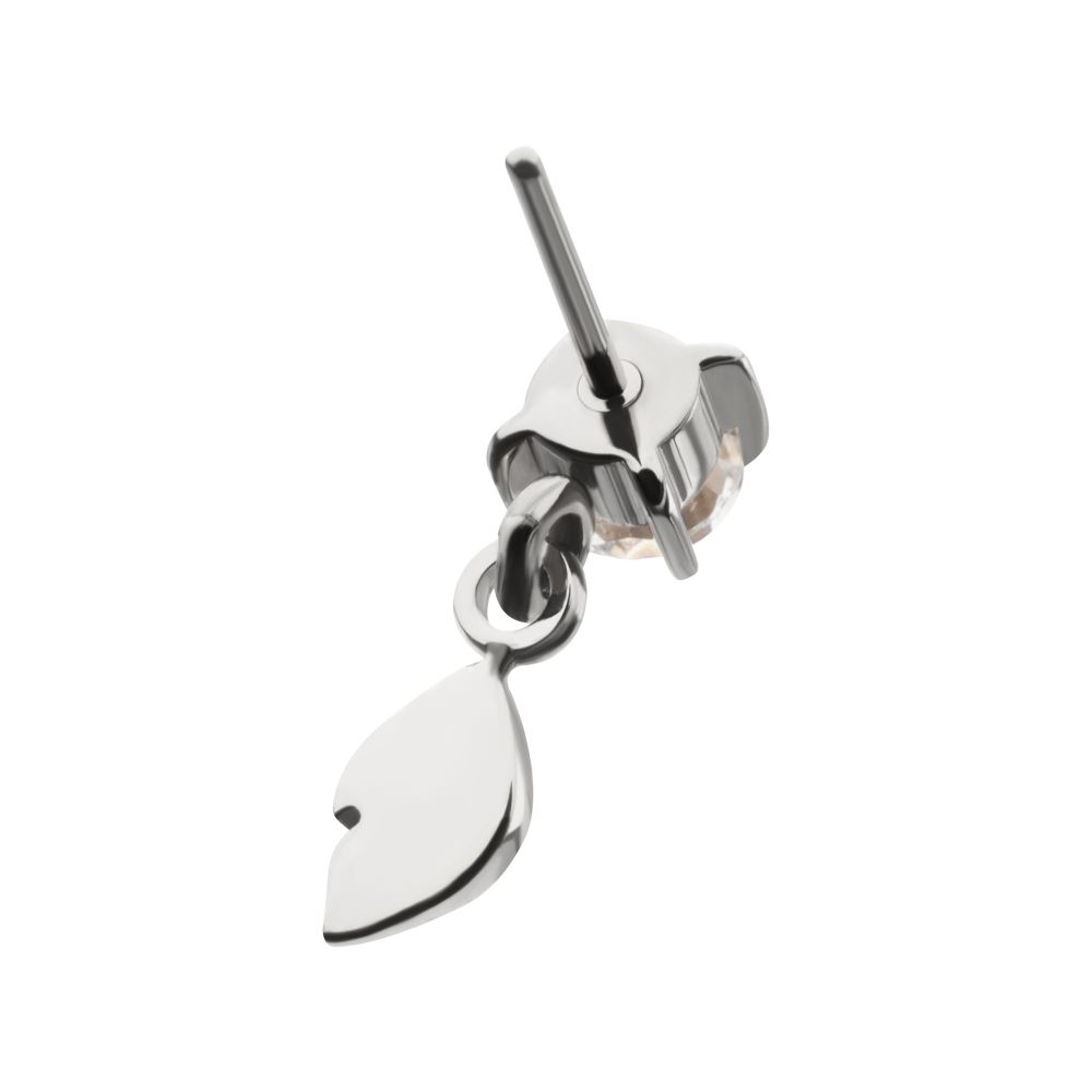 4-Prong-Set Gem with Leaf Dangle Threadless Earring / Nosering – Titanium