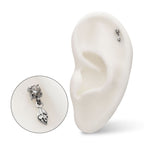 4-Prong-Set Gem with Leaf Dangle Threadless Earring / Nosering – Titanium