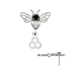 Prong-Set Black Gem Bee with Honeycomb Dangle Threadless Earring / Nosering – Titanium