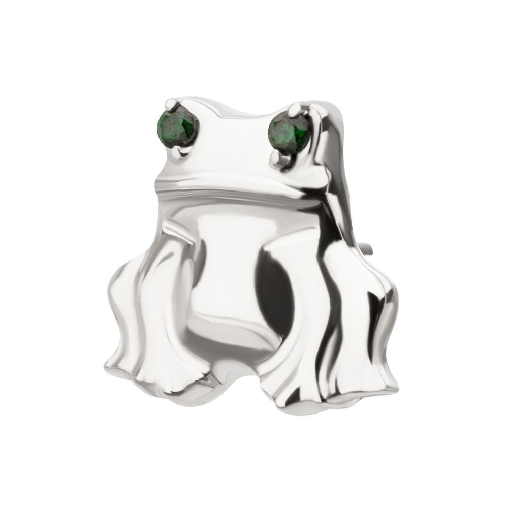 Prong-Set Emerald Green Gem Frog Threadless Earring / Nosering – Titanium