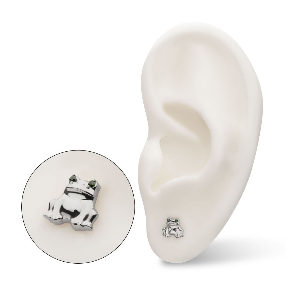 Prong-Set Emerald Green Gem Frog Threadless Earring / Nosering – Titanium