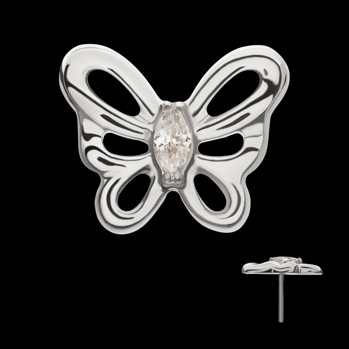 Marquise Gem Cut Out Flutter Butterfly Threadless Earring / Nosering Top – Titanium