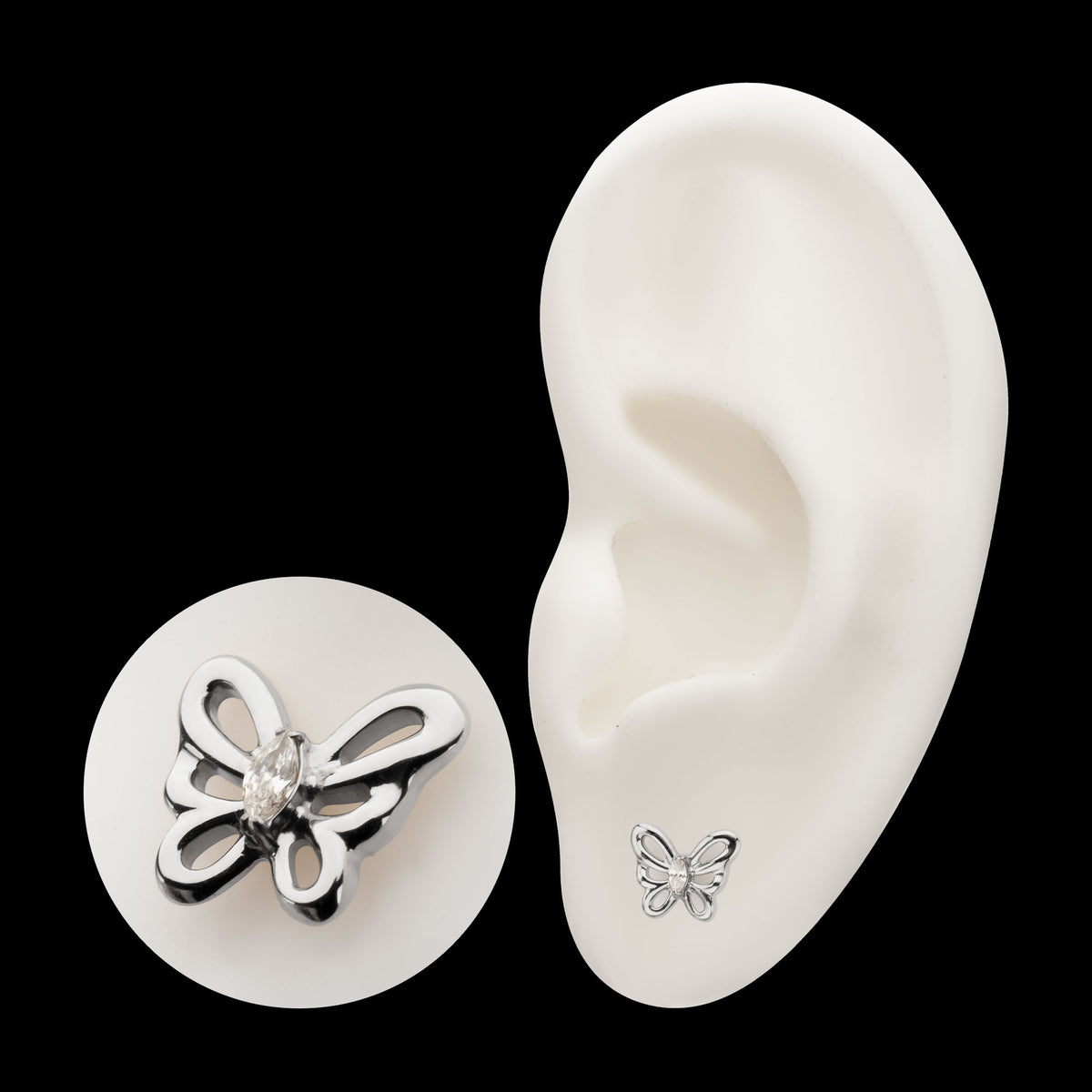 Marquise Gem Cut Out Flutter Butterfly Threadless Earring / Nosering Top – Titanium