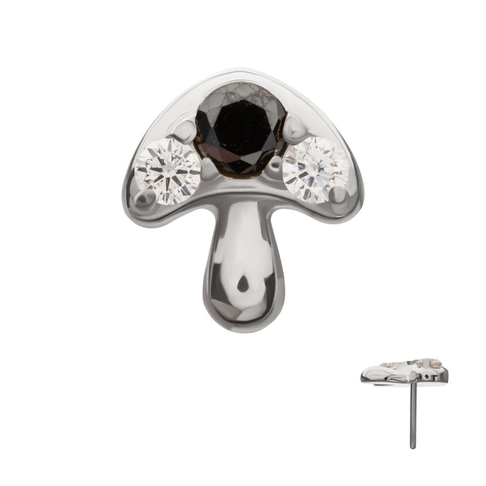 Prong-Set Triple Gem Mushroom Threadless Earring / Nosering – Titanium