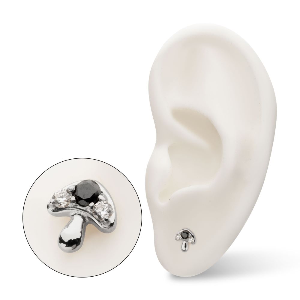 Prong-Set Triple Gem Mushroom Threadless Earring / Nosering – Titanium