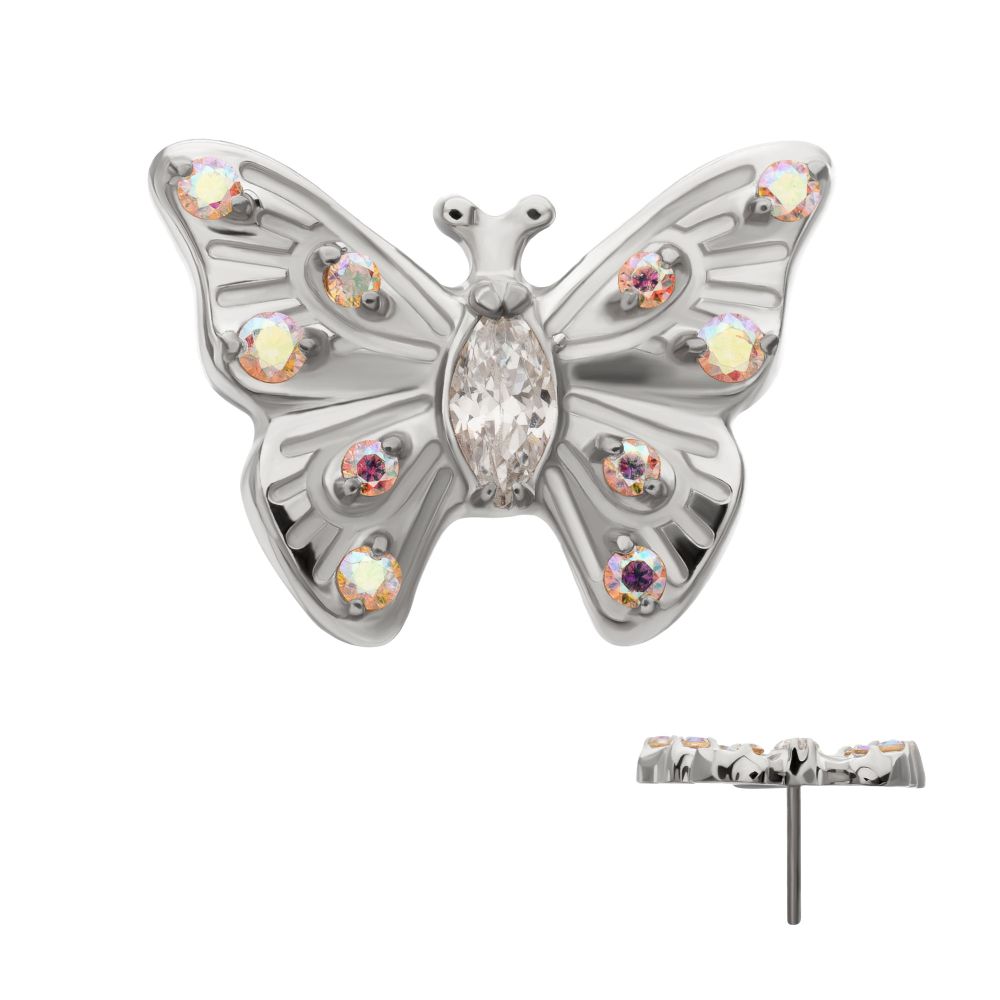 Prong-Set Gem Multi-Gem Butterfly Threadless Earring / Nosering – Titanium