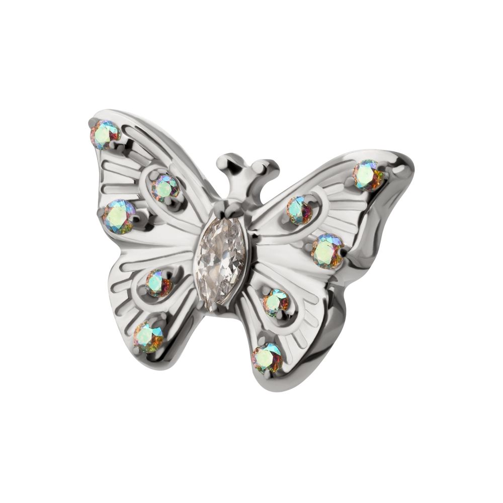 Prong-Set Gem Multi-Gem Butterfly Threadless Earring / Nosering – Titanium