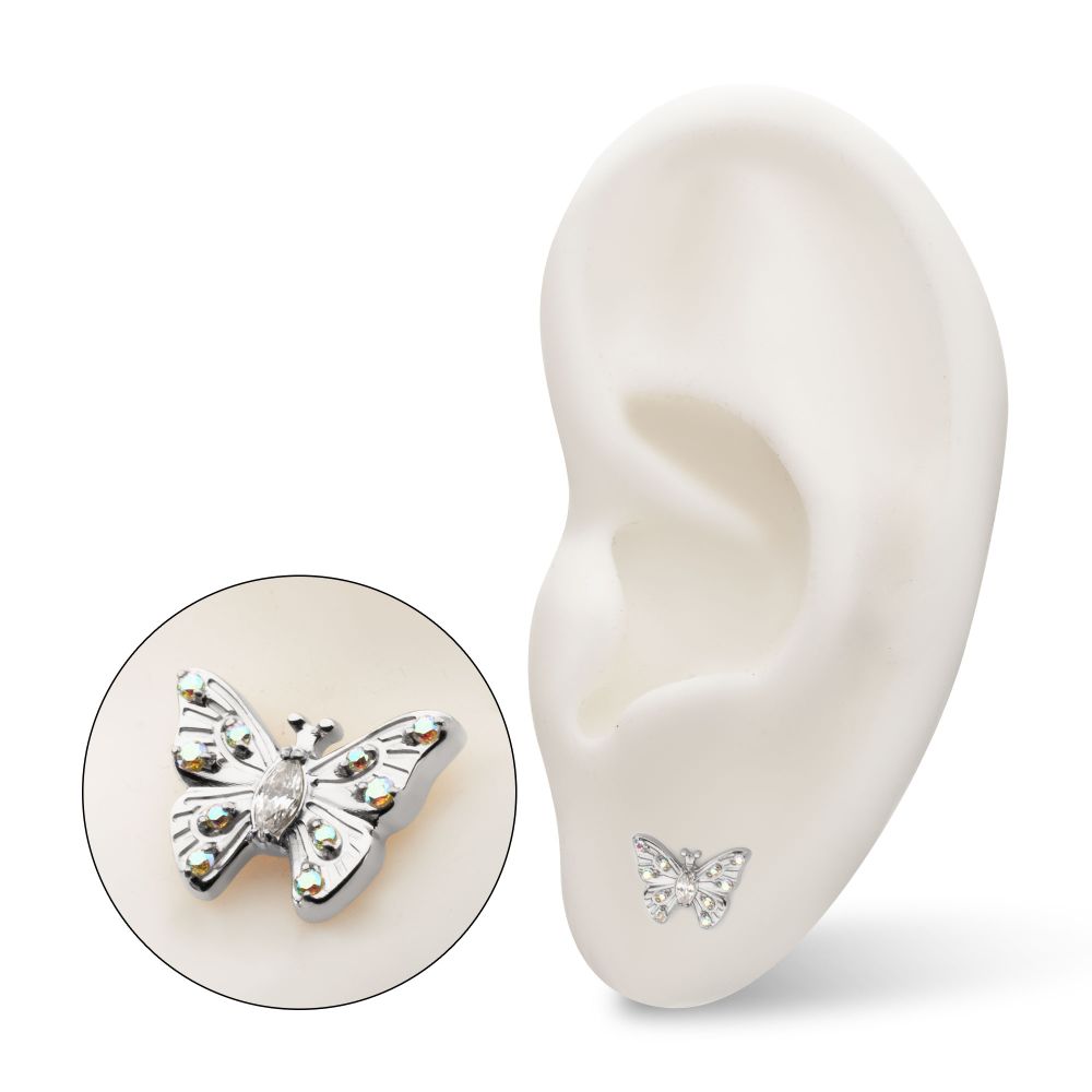 Prong-Set Gem Multi-Gem Butterfly Threadless Earring / Nosering – Titanium