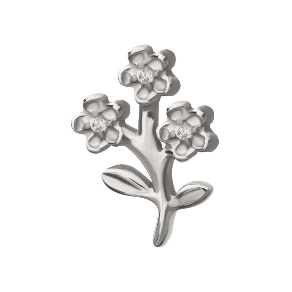 Prong-Set Gem Triple Flower & Stem Threadless Earring / Nosering – Titanium