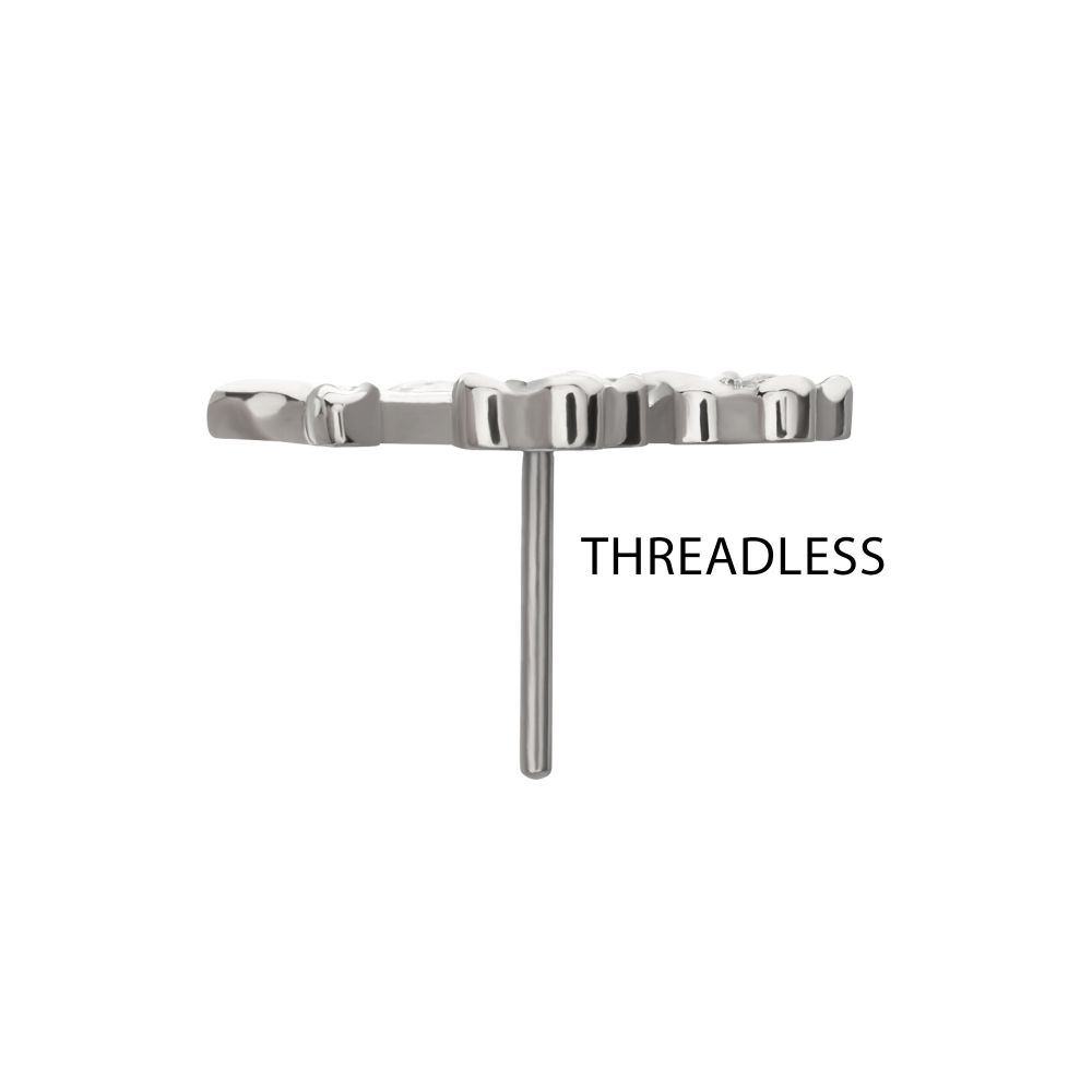 Prong-Set Gem Triple Flower & Stem Threadless Earring / Nosering – Titanium