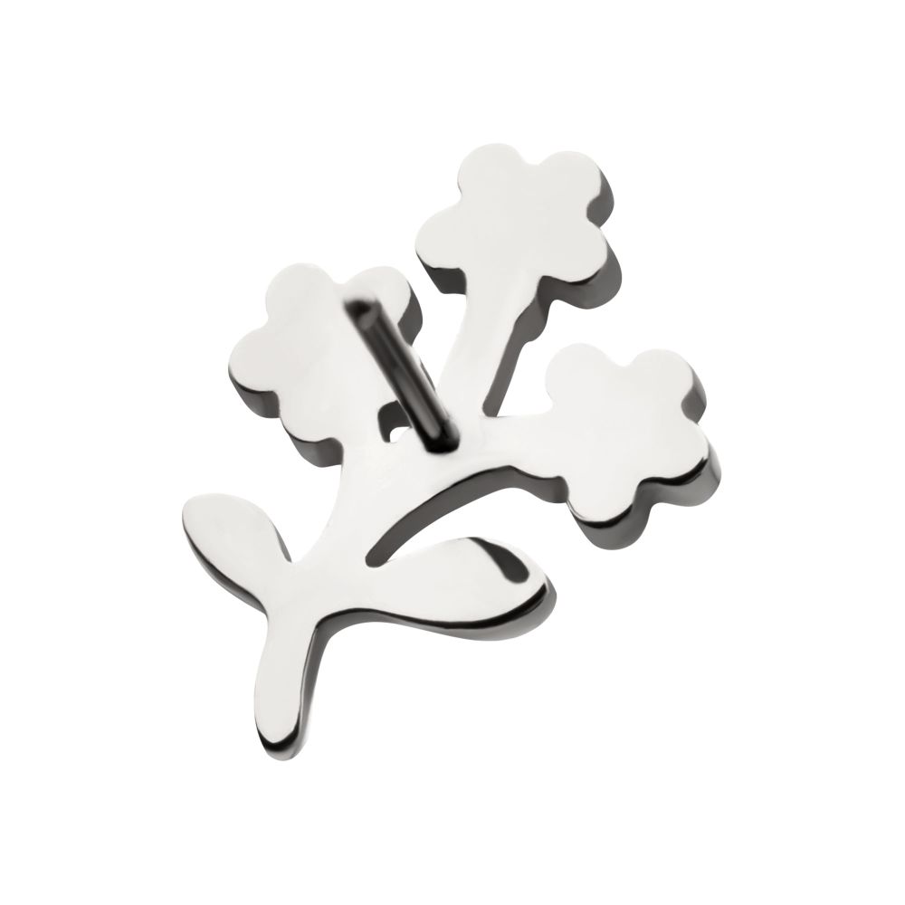 Prong-Set Gem Triple Flower & Stem Threadless Earring / Nosering – Titanium
