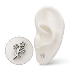 Prong-Set Gem Triple Flower & Stem Threadless Earring / Nosering – Titanium