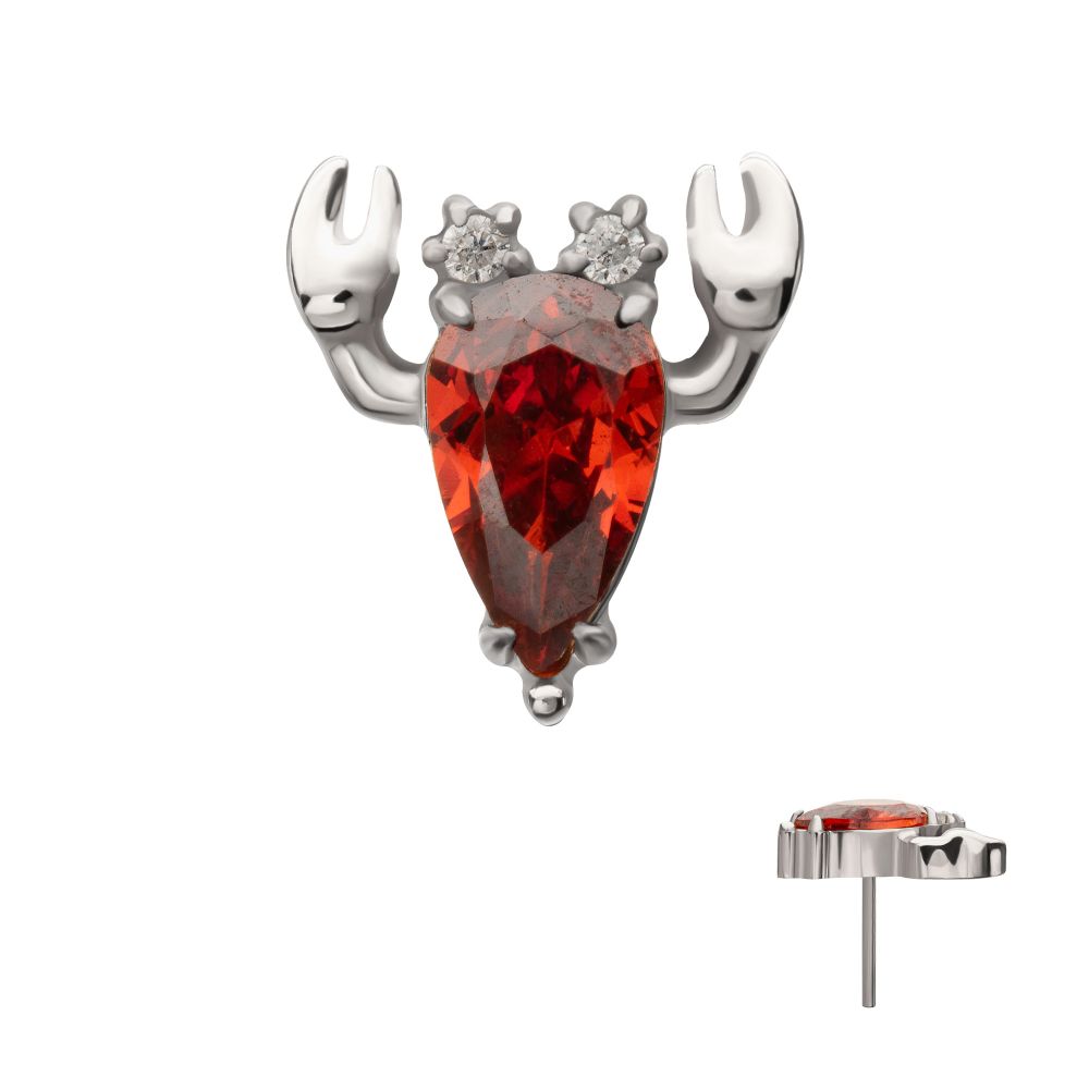 Prong-Set Gem Lobster Threadless Earring / Nosering – Titanium