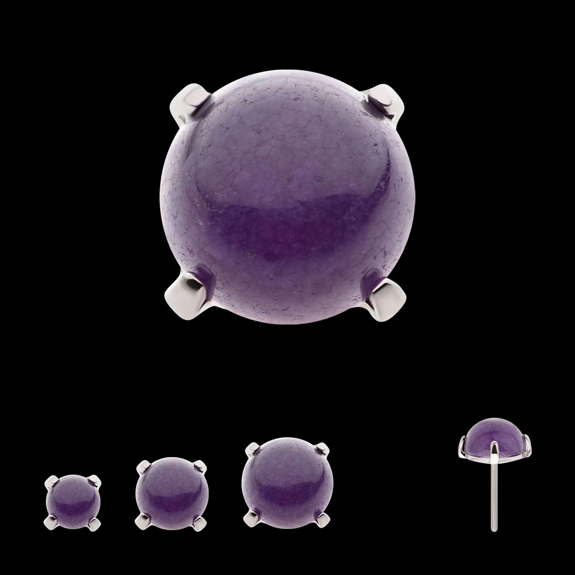 Prong Set Natural Amethyst Stone Flatback Stud Earring / Nosering - Titanium