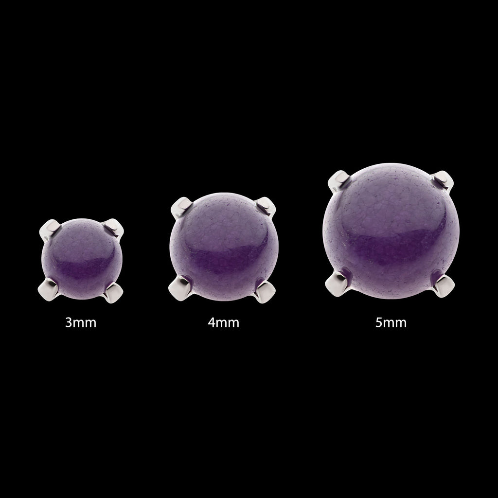 Prong Set Natural Amethyst Stone Flatback Stud Earring / Nosering - Titanium