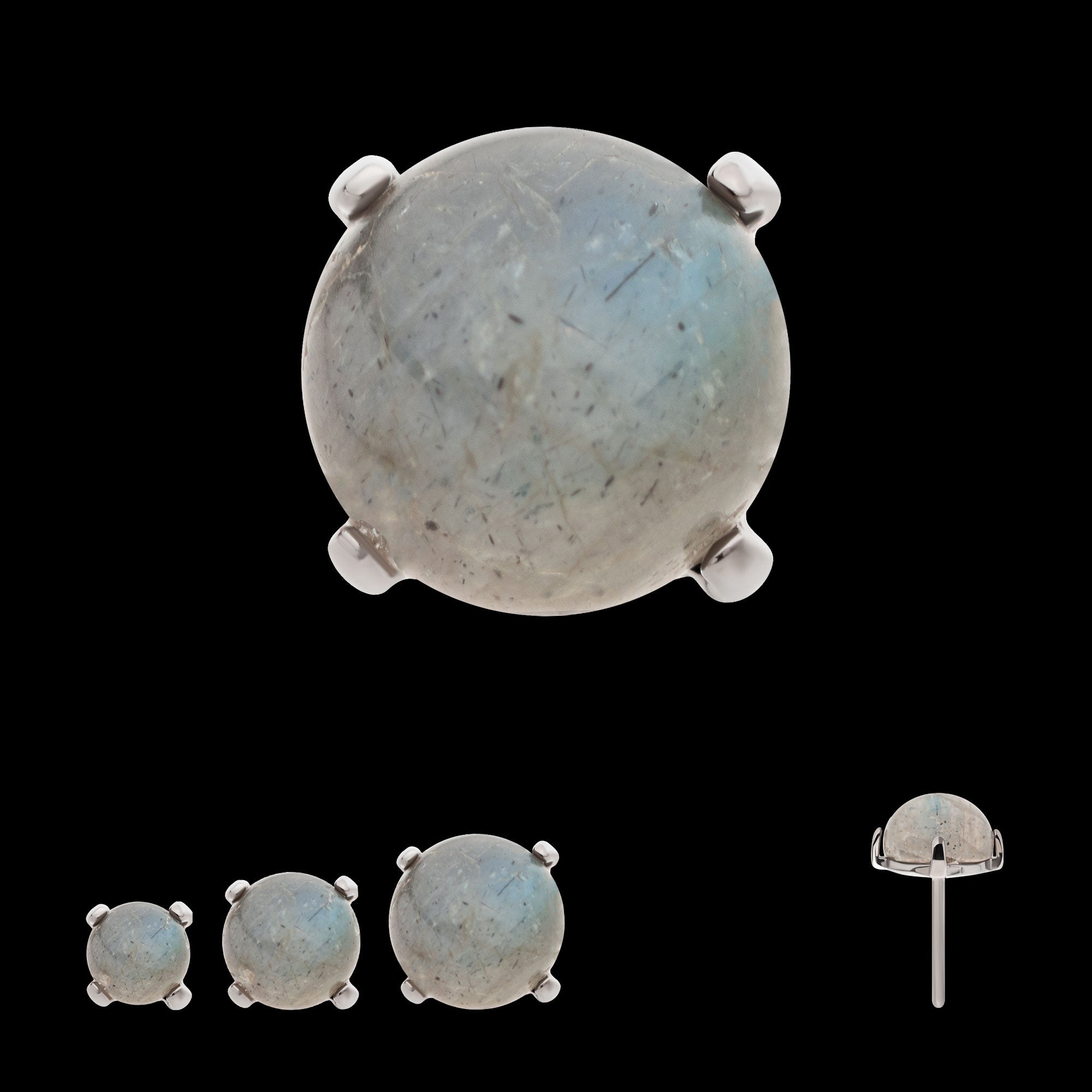 Prong Set Natural Labradorite Stone Flatback Stud Earring / Nosering - Titanium