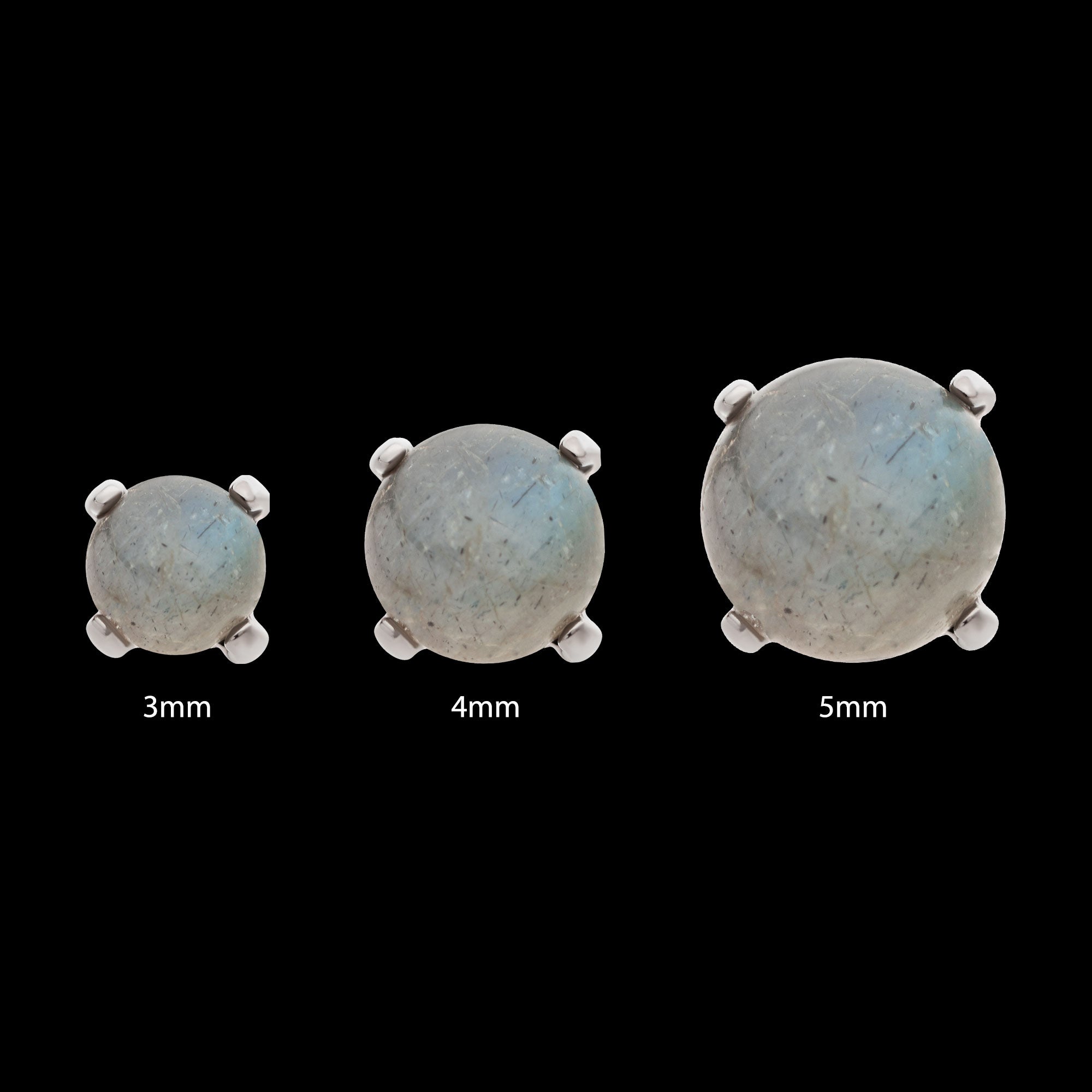 Prong Set Natural Labradorite Stone Flatback Stud Earring / Nosering - Titanium