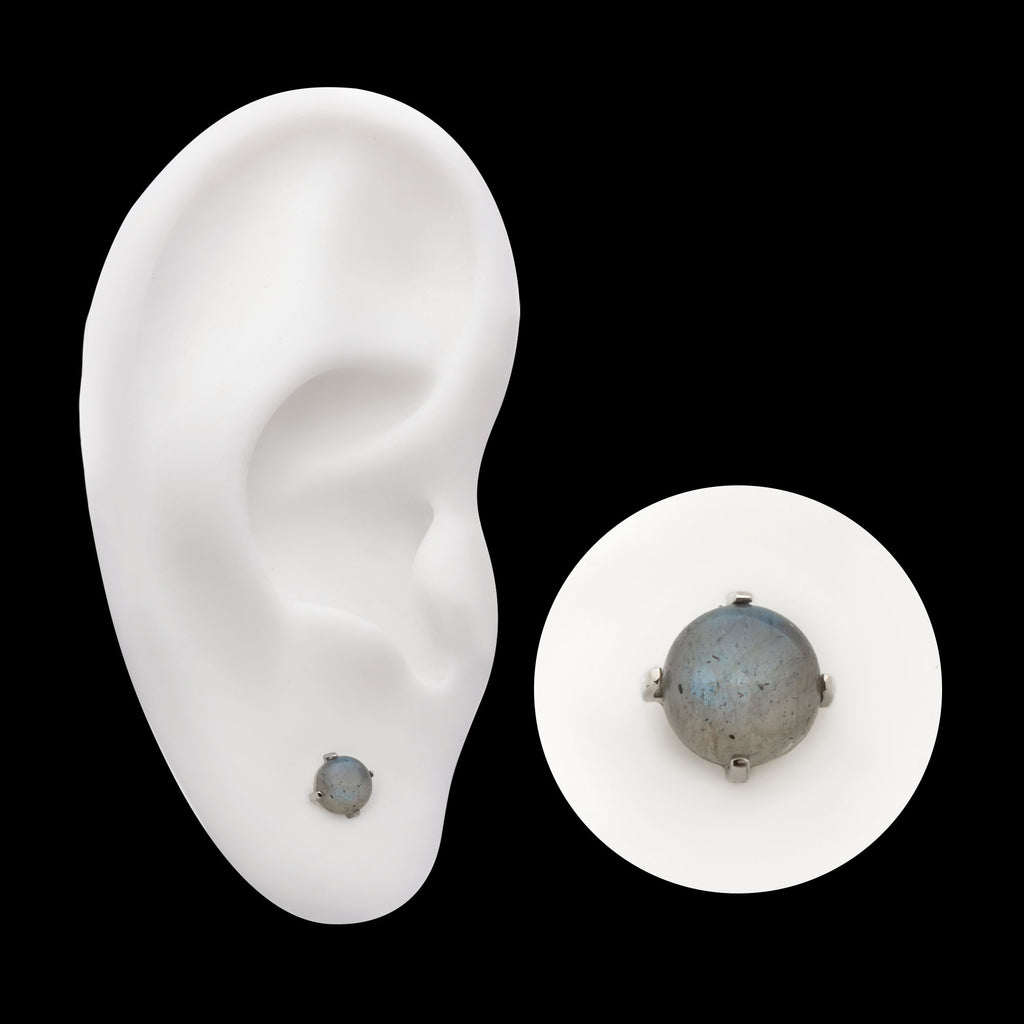 Prong Set Natural Labradorite Stone Flatback Stud Earring / Nosering - Titanium
