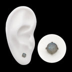 Prong Set Natural Labradorite Stone Flatback Stud Earring / Nosering - Titanium
