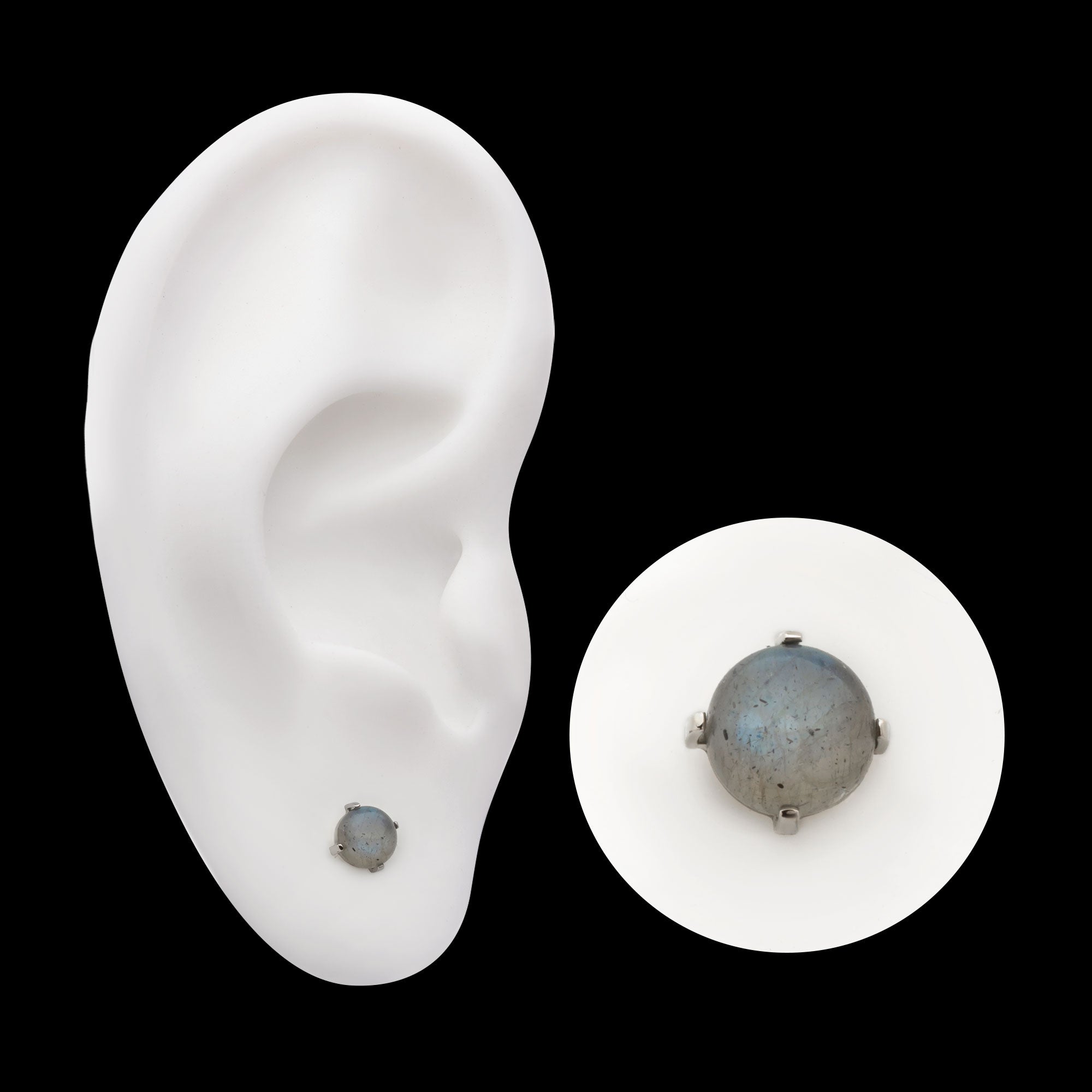 Prong Set Natural Labradorite Stone Flatback Stud Earring / Nosering - Titanium