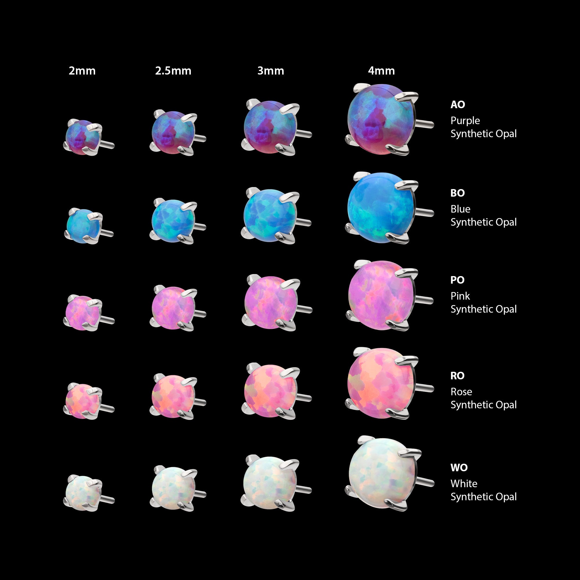 4-Prong Opal Flatback Stud Earring / Nosering - Opal in Titanium