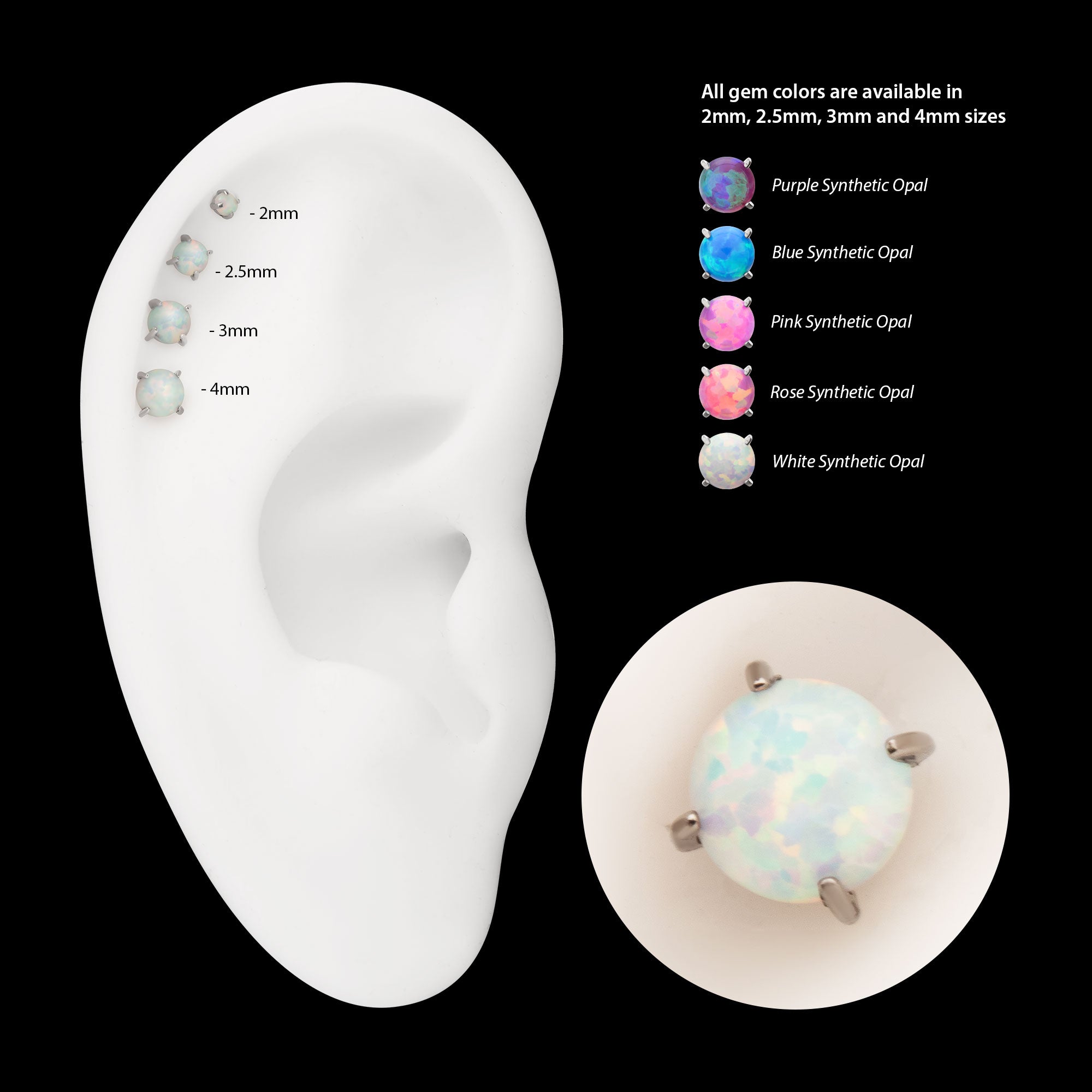 4-Prong Opal Flatback Stud Earring / Nosering - Opal in Titanium