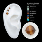 4-Prong Round Natural Stone Flatback Stud Earring / Nosering - Titanium