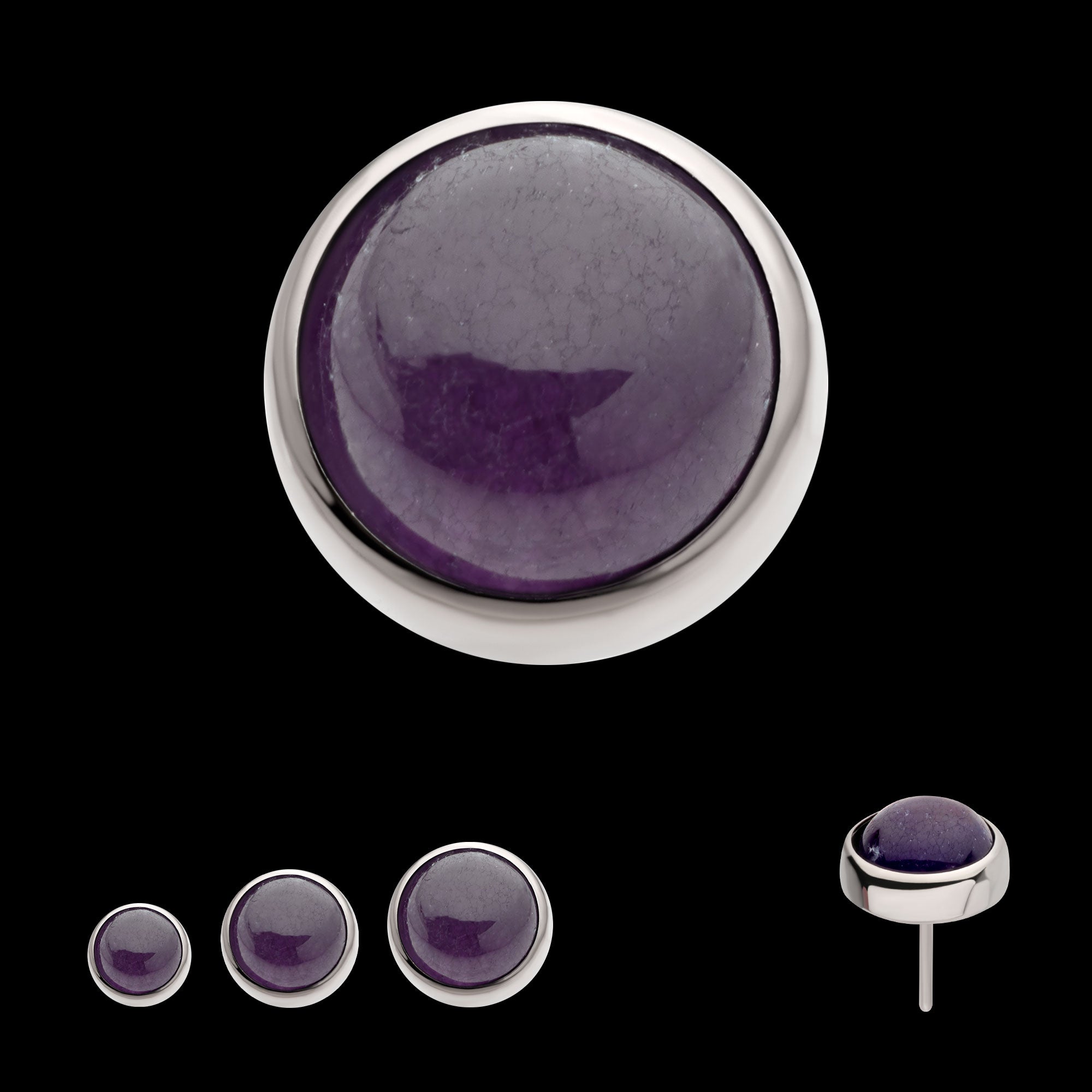 Bezel Set Natural Amethyst Stone Flatback Stud Earring / Nosering - Titanium