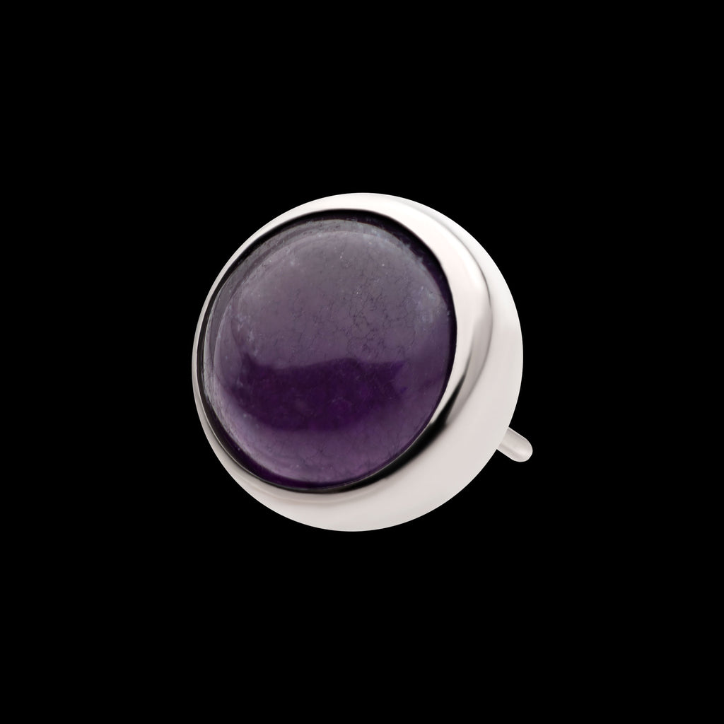 Bezel Set Natural Amethyst Stone Flatback Stud Earring / Nosering - Titanium