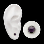 Bezel Set Natural Amethyst Stone Flatback Stud Earring / Nosering - Titanium