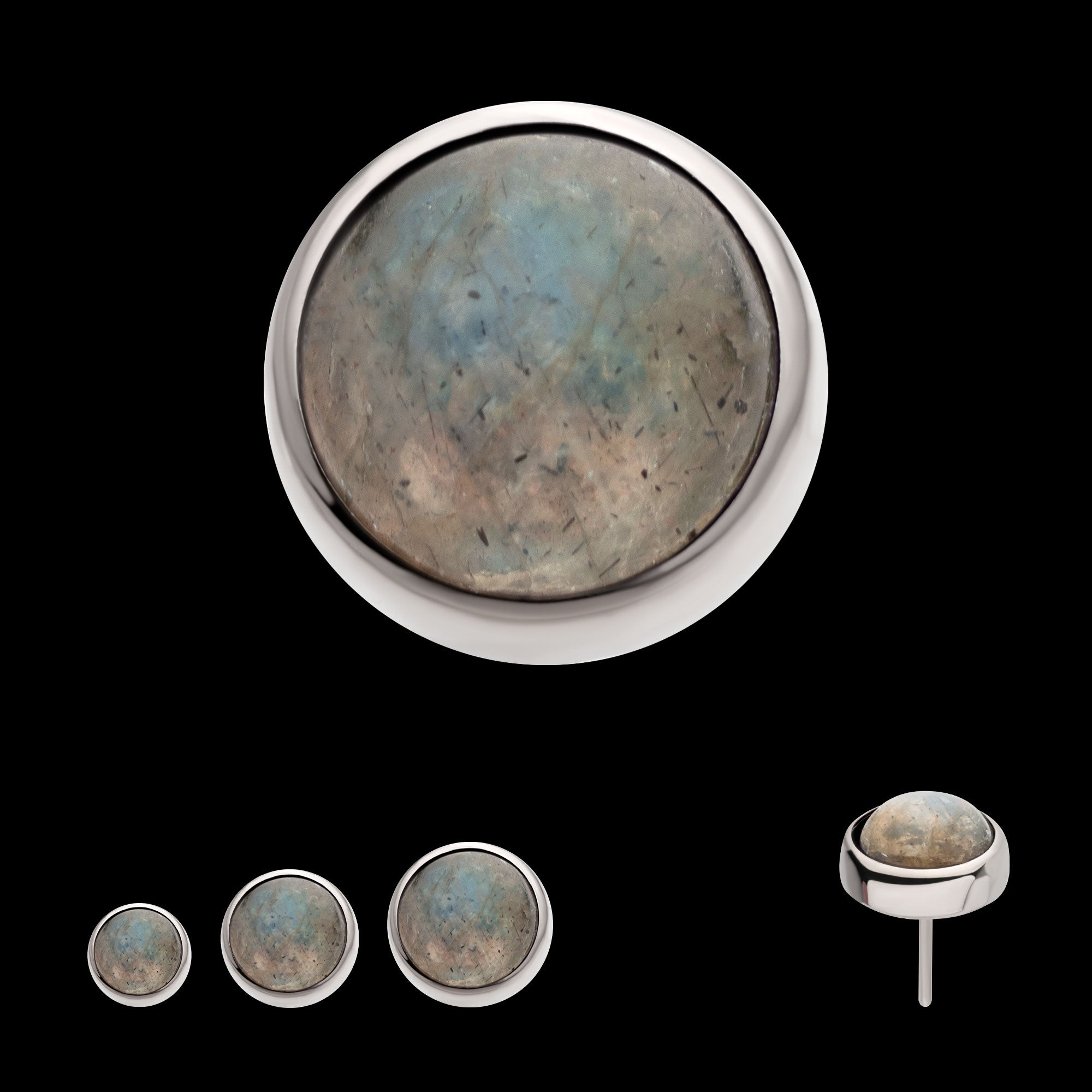 Bezel Set Natural Labradorite Stone Flatback Stud Earring / Nosering - Titanium