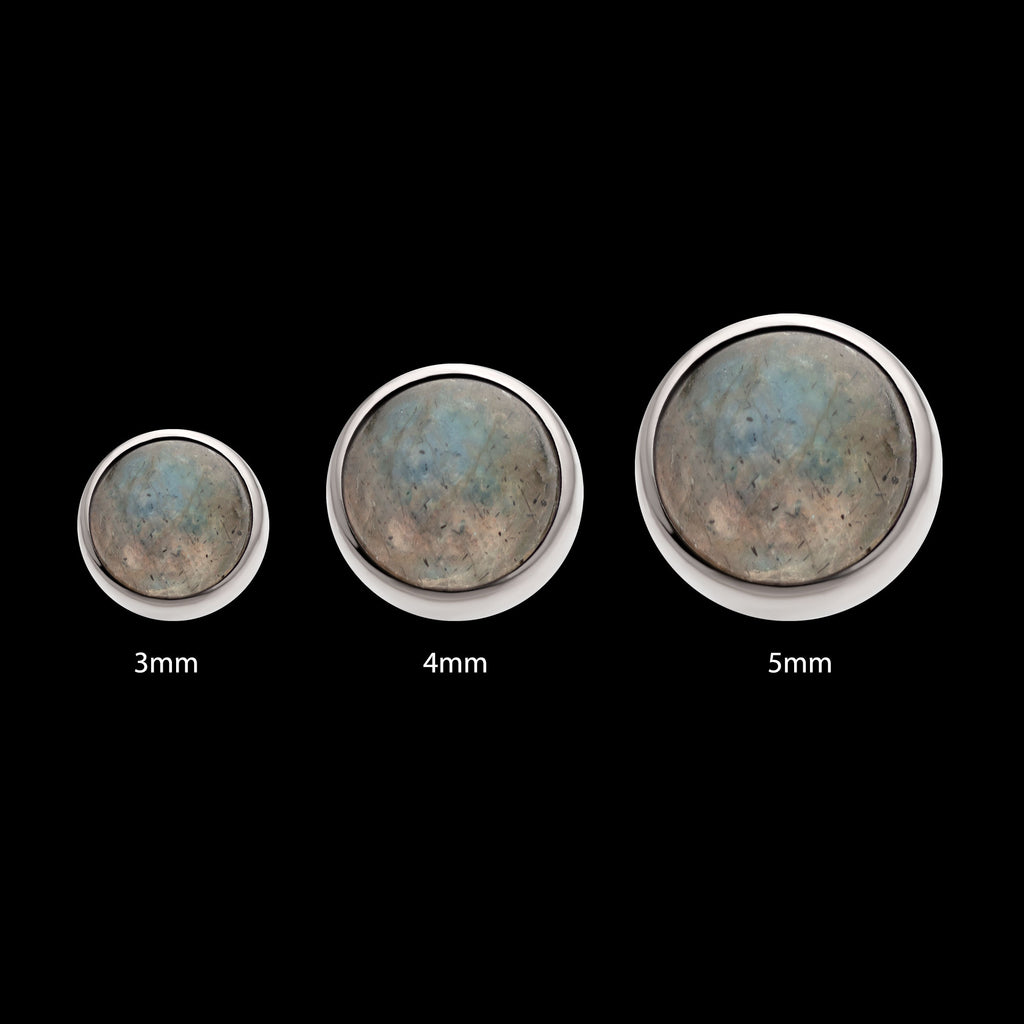 Bezel Set Natural Labradorite Stone Flatback Stud Earring / Nosering - Titanium