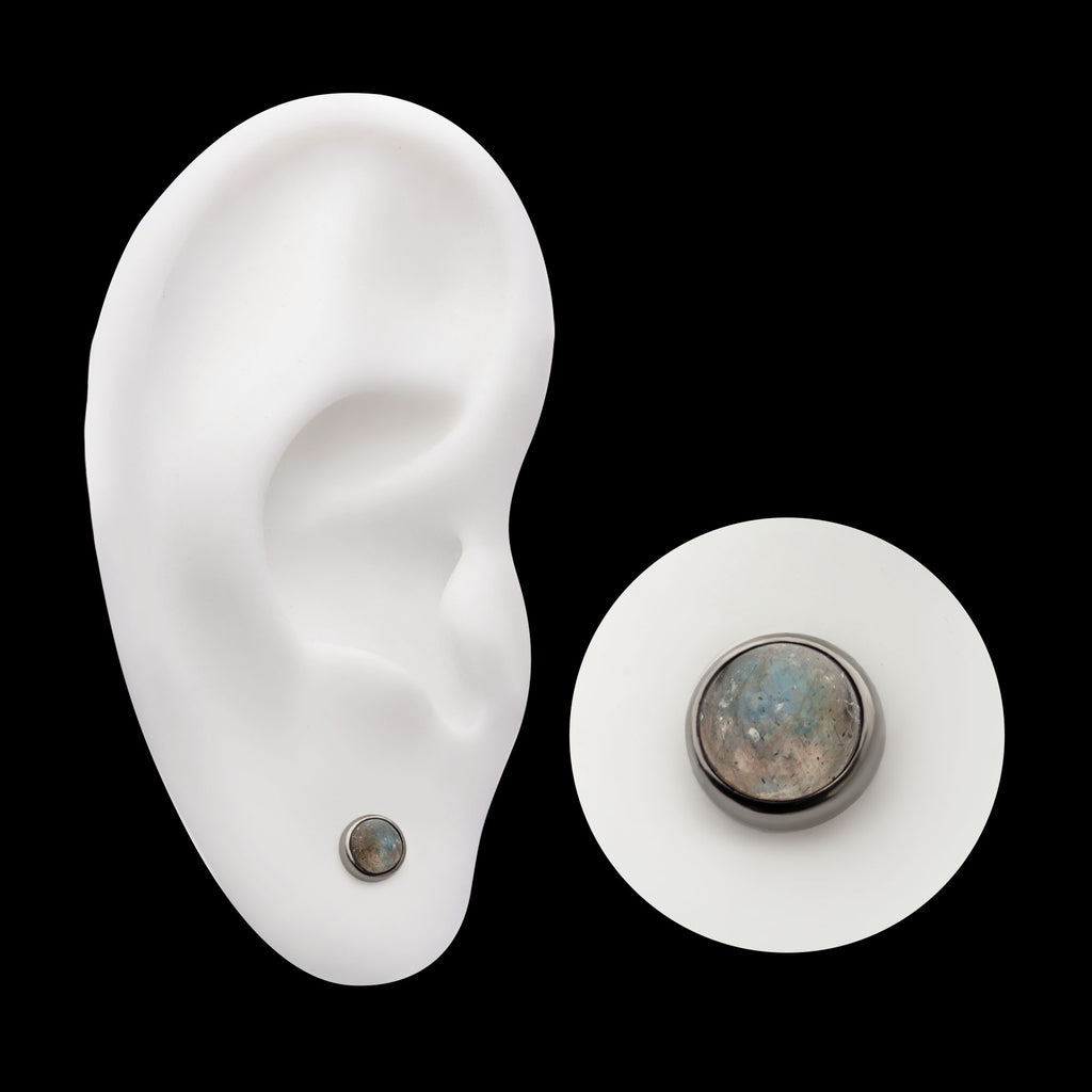 Bezel Set Natural Labradorite Stone Flatback Stud Earring / Nosering - Titanium