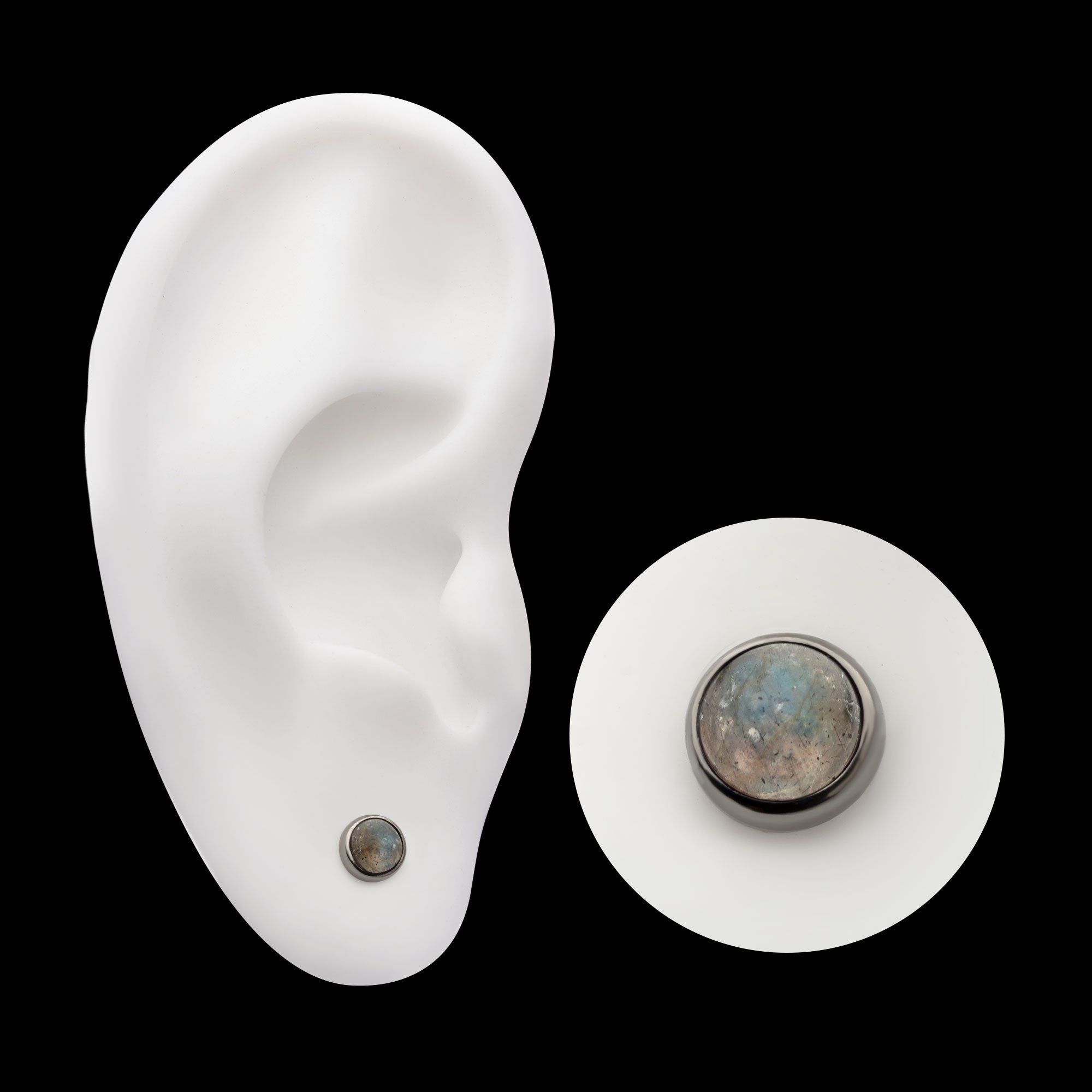 Bezel Set Natural Labradorite Stone Flatback Stud Earring / Nosering - Titanium