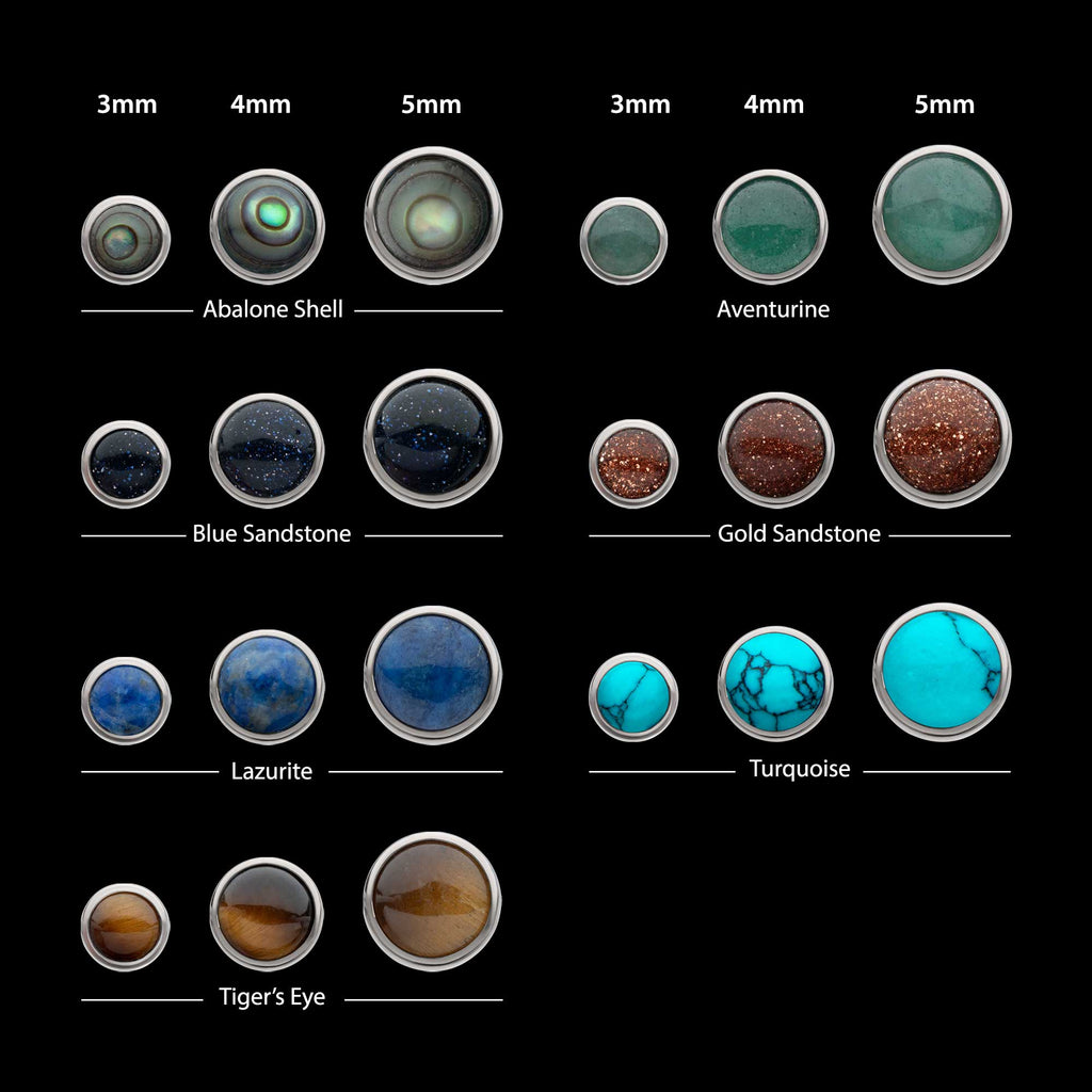 Bezel Set Round Natural Stone Flatback Stud Earring / Nosering - Titanium