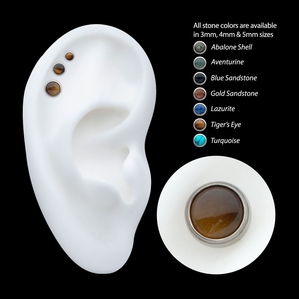 Bezel Set Round Natural Stone Flatback Stud Earring / Nosering - Titanium