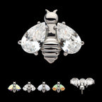 Bee with Prong Set Teardrop Shape CZ/Opal Wings Flatback Stud Earring / Nosering - Opal & CZ & Opal & CZ in Titanium