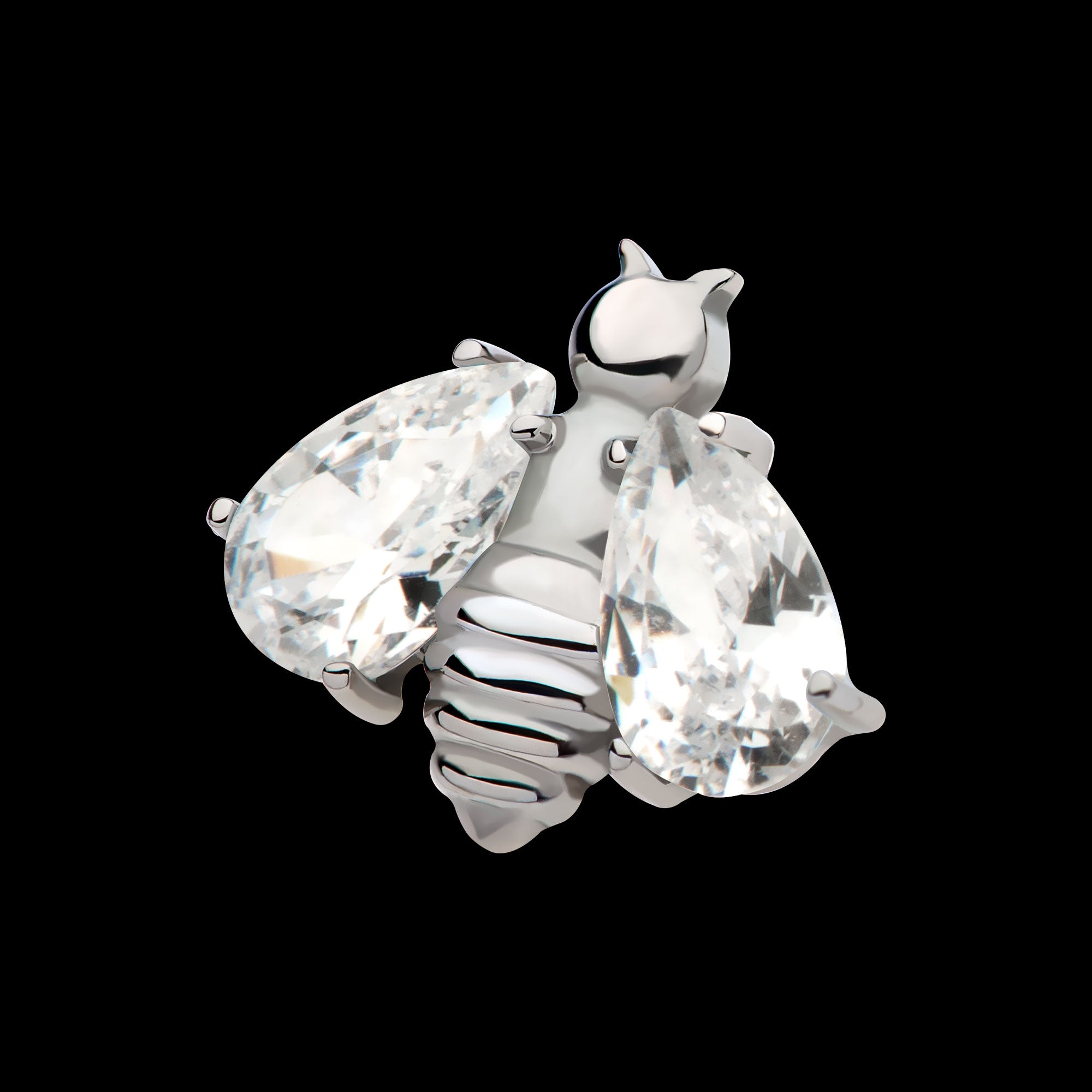 Bee with Prong Set Teardrop Shape CZ/Opal Wings Flatback Stud Earring / Nosering - Opal & CZ & Opal & CZ in Titanium