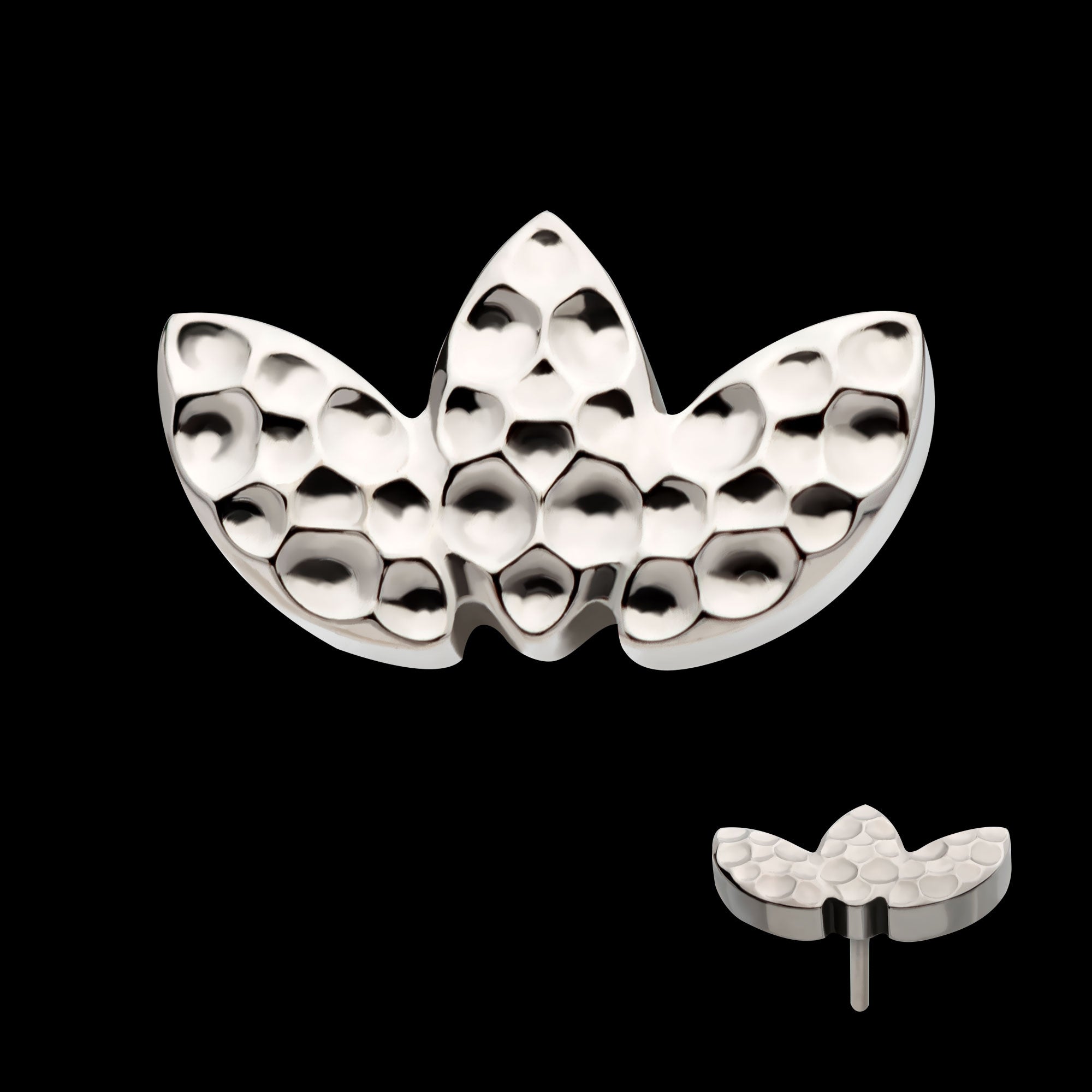 Hammered Marquise 3-Cluster Flatback Stud Earring / Nosering - Titanium