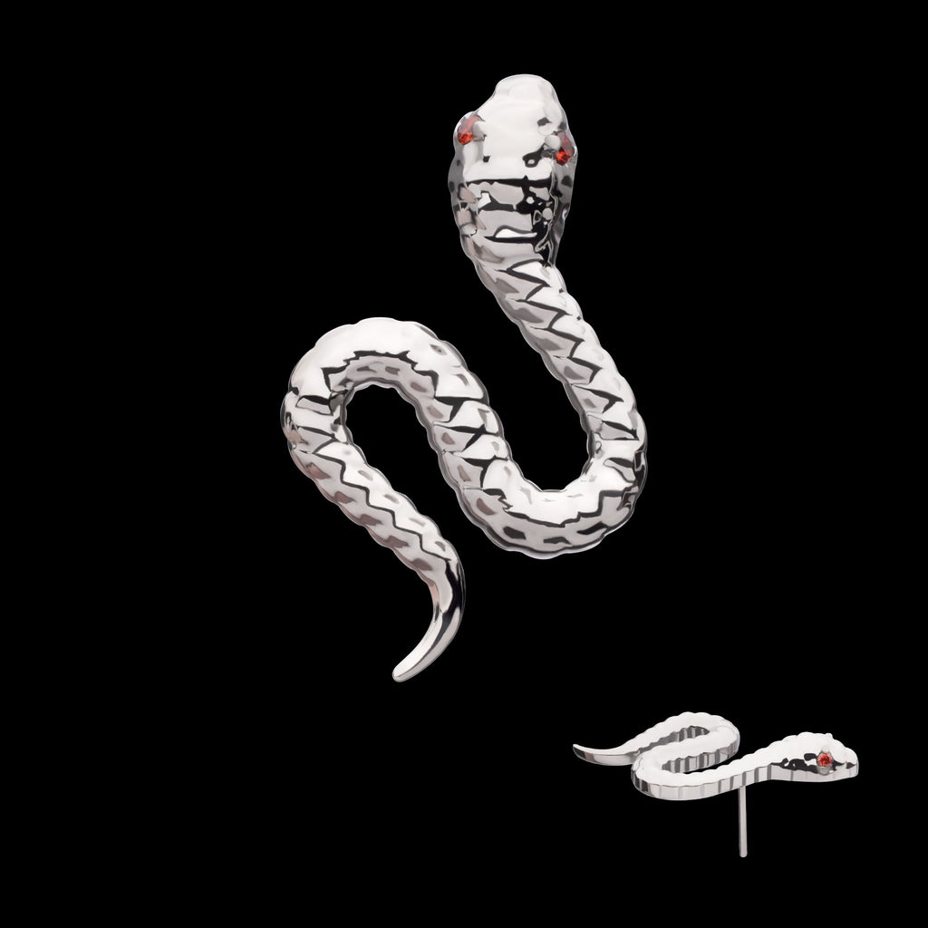 Garnet CZ Eye Snake Flatback Stud Earring / Nosering - CZ & Garnet in Titanium