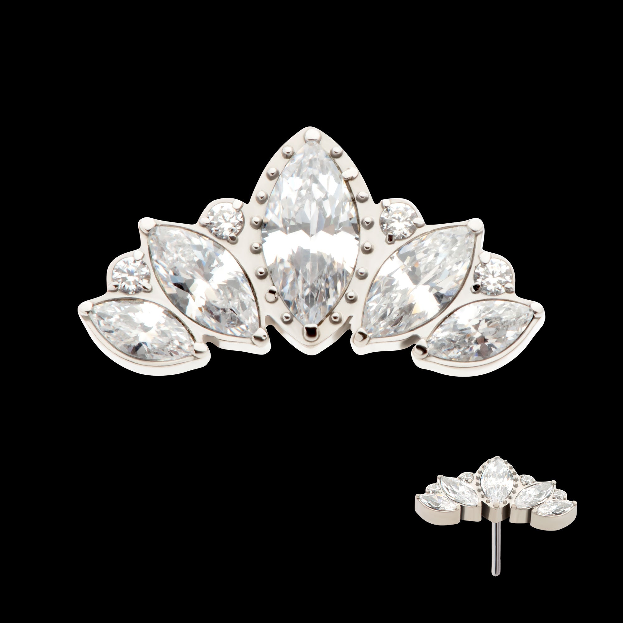 Round & Marquise CZ Cluster Fan Shape Flatback Stud Earring / Nosering - CZ in Titanium