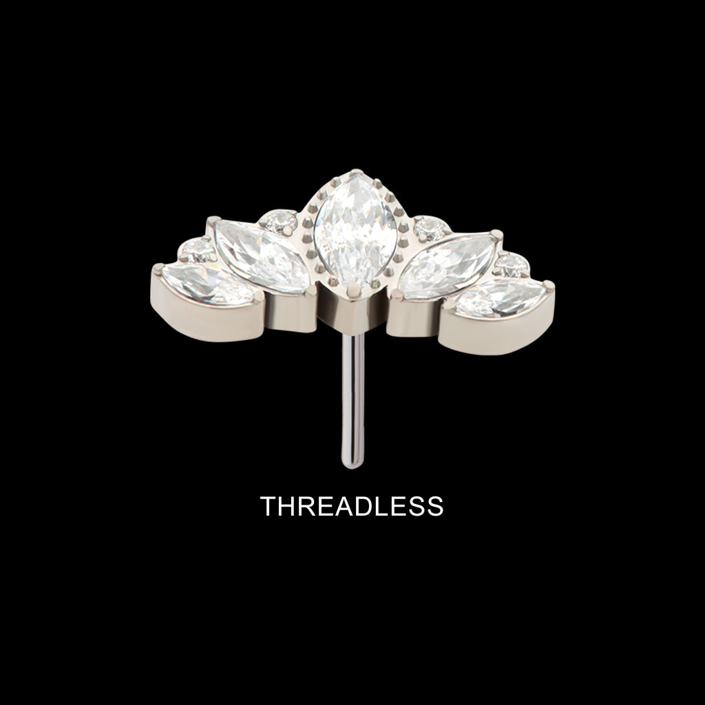 Round & Marquise CZ Cluster Fan Shape Flatback Stud Earring / Nosering - CZ in Titanium