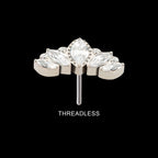 Round & Marquise CZ Cluster Fan Shape Flatback Stud Earring / Nosering - CZ in Titanium