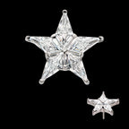 Star with 5 Prong Set Kite Shape Clear CZ Flatback Stud Earring / Nosering - Clear CZ in Titanium