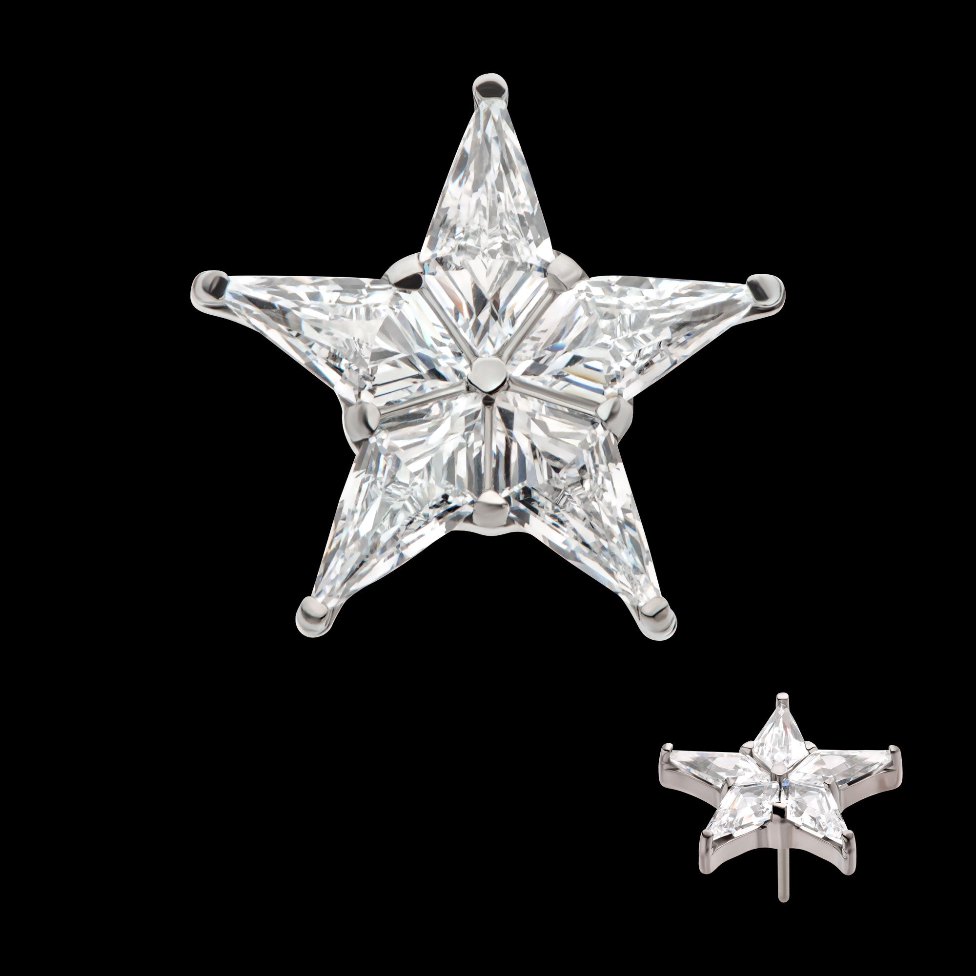 Star with 5 Prong Set Kite Shape Clear CZ Flatback Stud Earring / Nosering - Clear CZ in Titanium